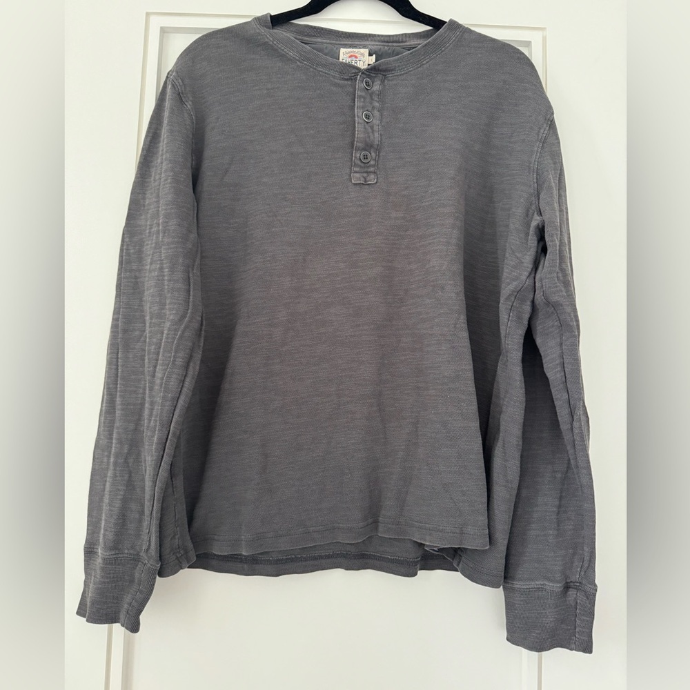 Faherty Mens Cotton Long Sleeve Henley Shirt Size L Stretch Casual